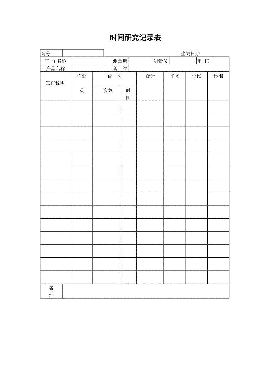 新版时间研究记录 表（表格模板）_第1页