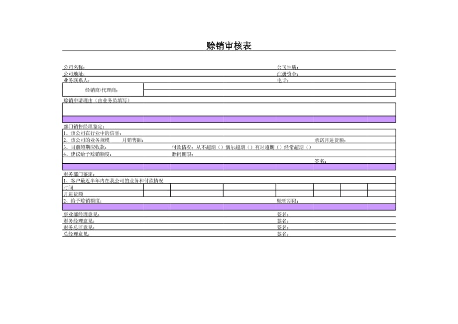 新版赊销审核表（表格模板）_第1页