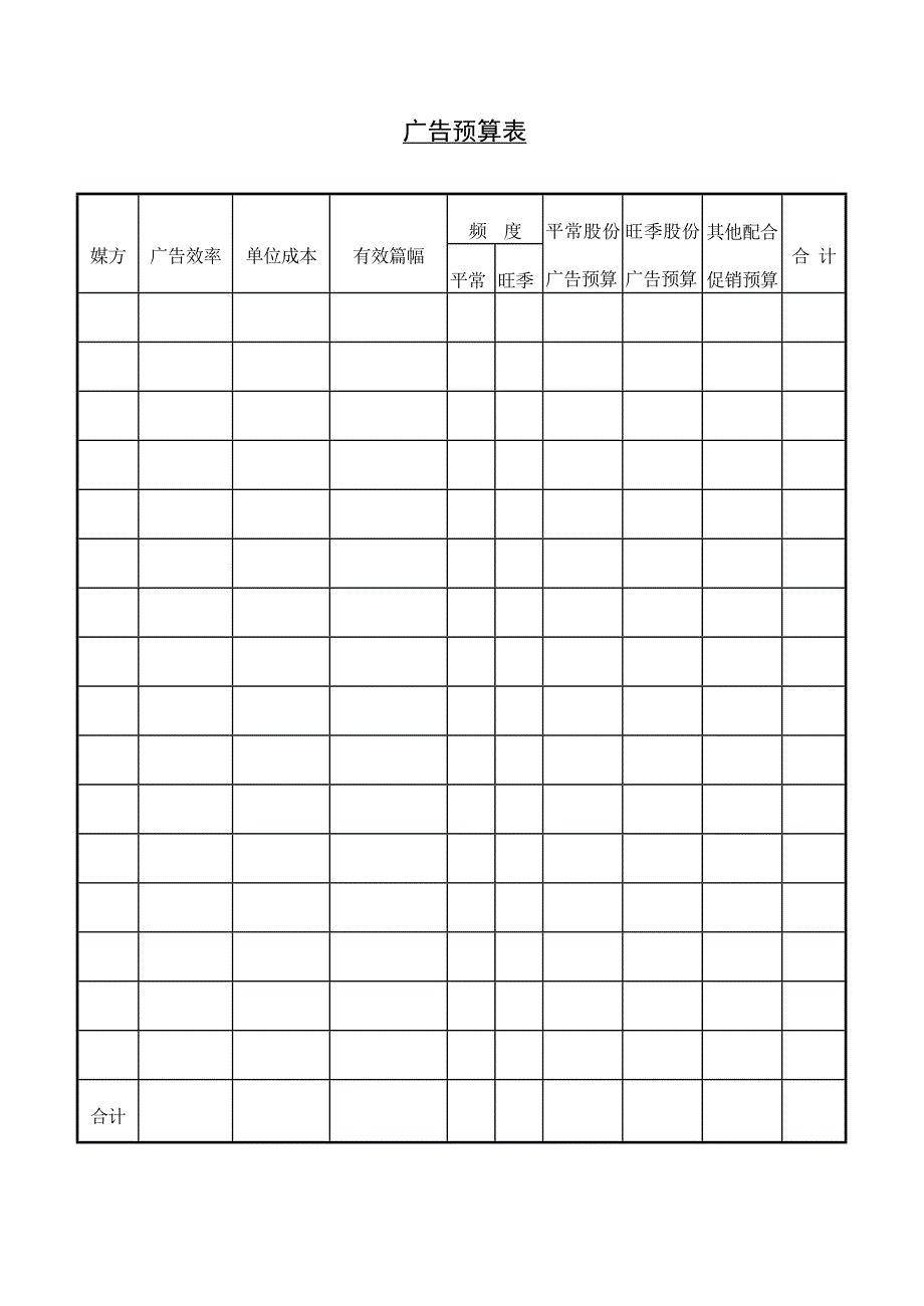 新版广告预算表（表格模板）_第1页