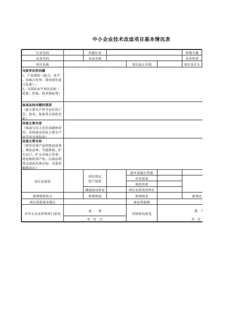 新版中小企业技术改造项目基本情况表（表格模板）_第1页