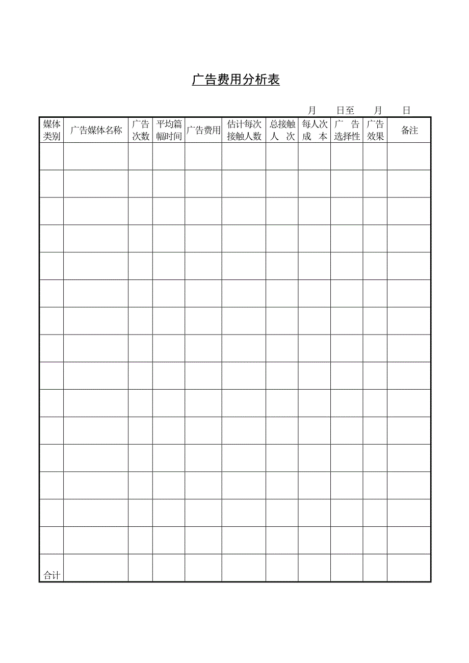 新版广告费用分析表(2)（表格模板）_第1页