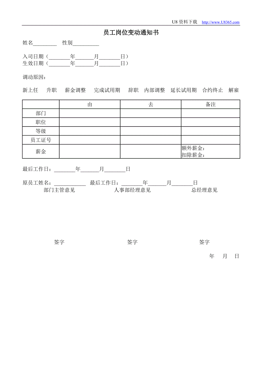 员工岗位变动通知书（人力资源－员工管理）_第1页