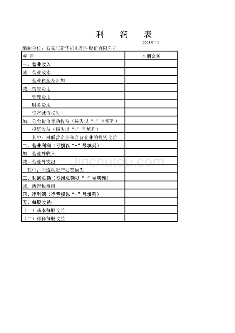 最新利润表模板_第1页