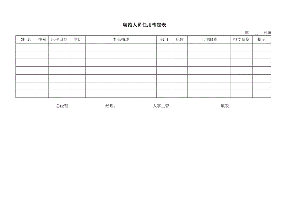 聘约人员任用核定表（HR人力资源管理工具－招聘斟选类）_第1页