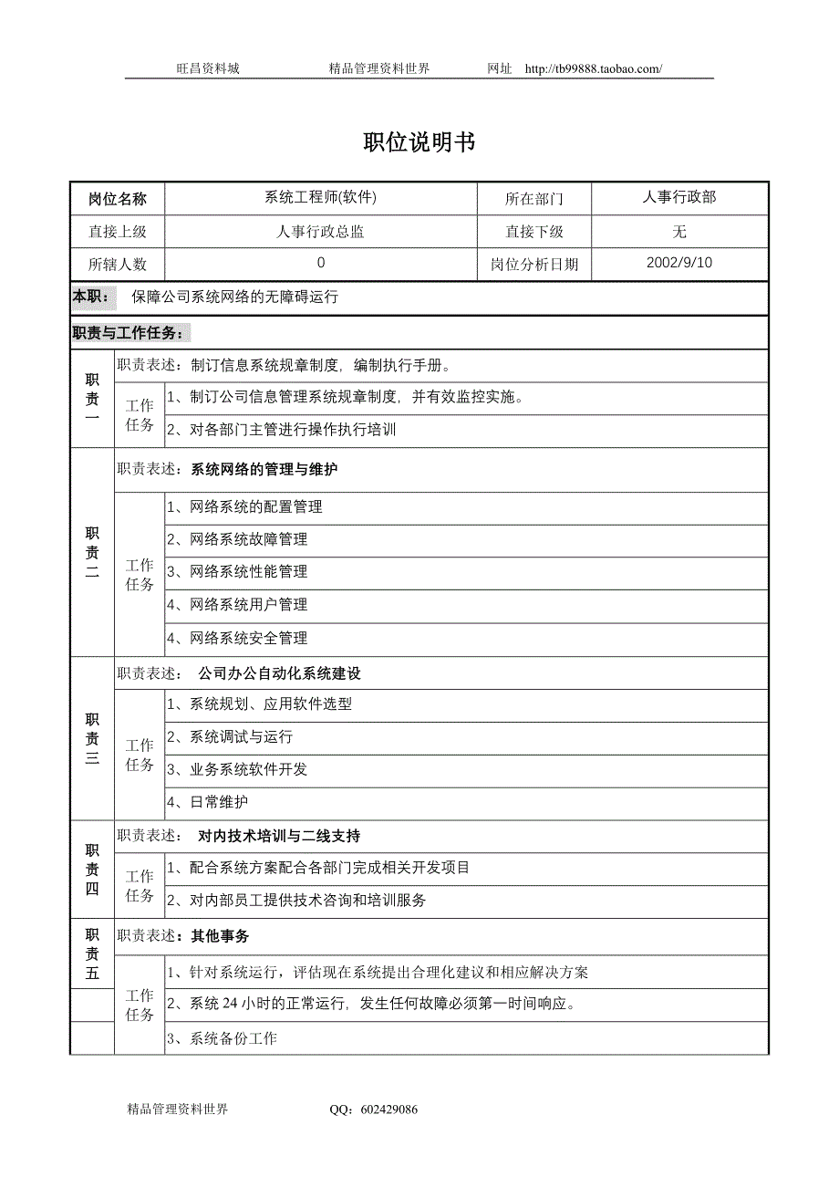 系统工程师（北京山谷蓝.泰科曼有限公司）_第1页