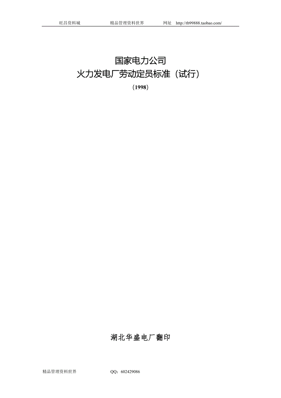 国家电力公司—火力发电厂劳动定员标准（人力资源－案例报告）_第1页