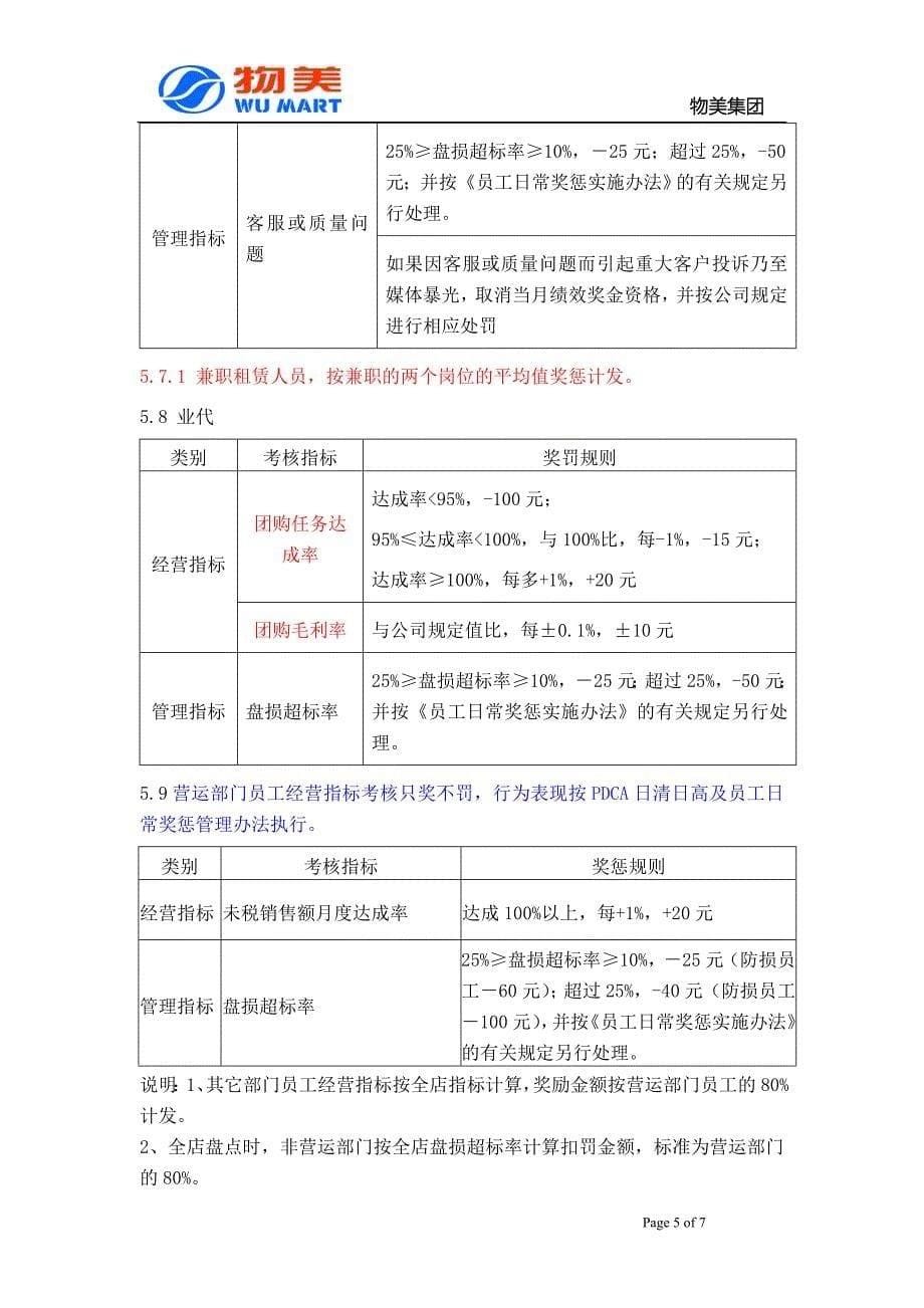 物美绩效考核制度（企业经营－绩效考核）_第5页