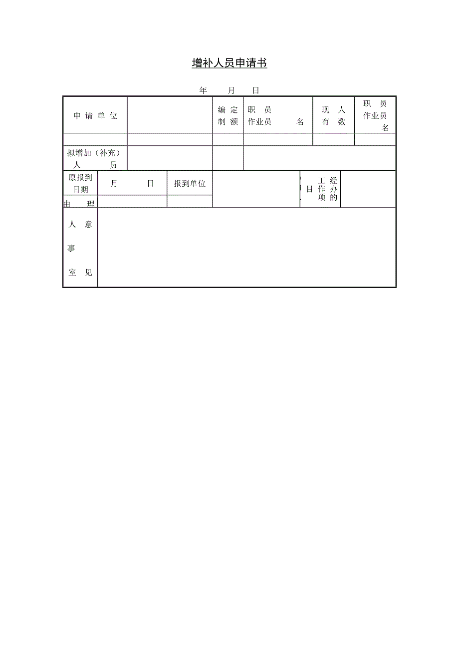 增补人员申请书（HR人力资源管理工具－招聘斟选类）_第1页