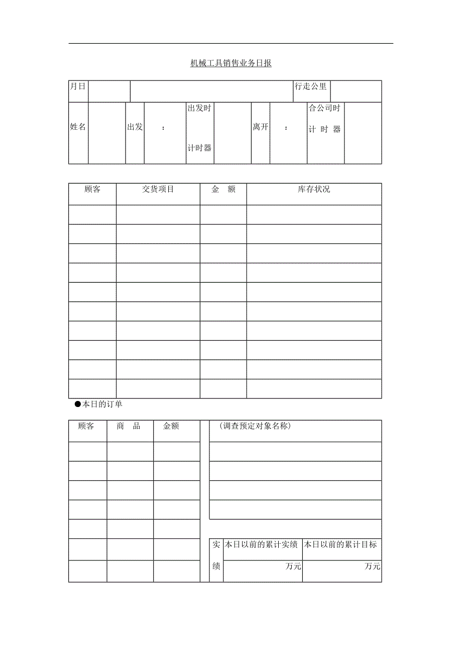 机械工具销售业务日报－营销管理表格－营业日报表_第1页