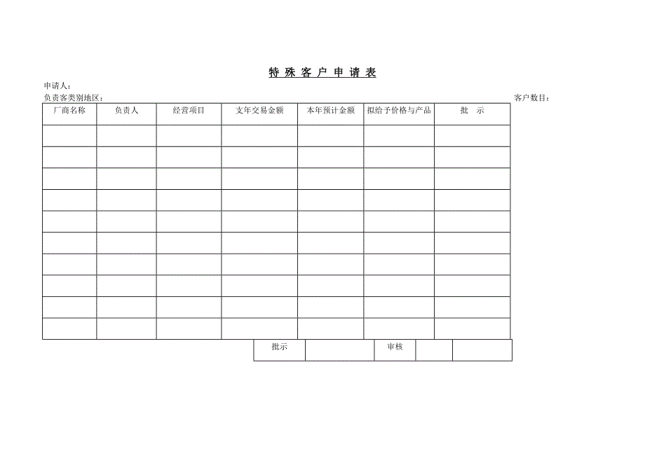 特殊客户申请表－营销管理表格_第1页