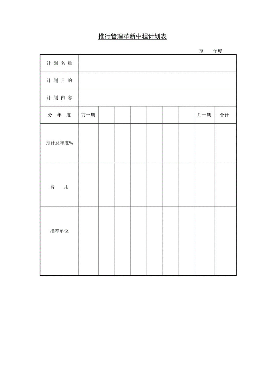 推行管理革新中程计划表－营销管理表格_第1页