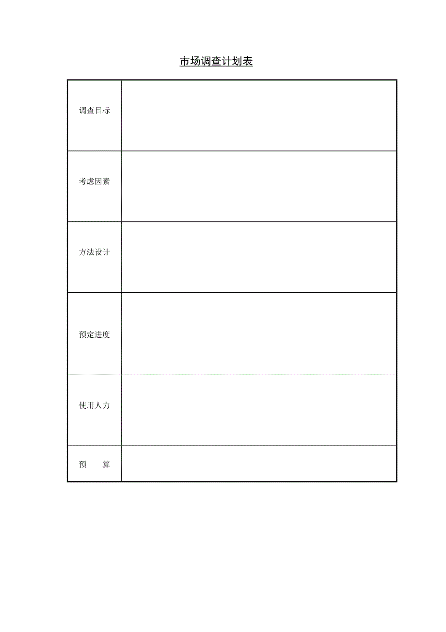 市场调查计划表2－营销管理表格_第1页