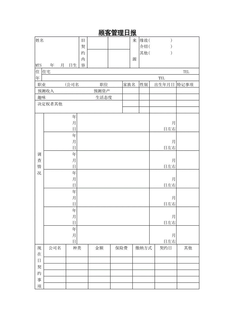 顾客管理日报－营销管理表格_第1页