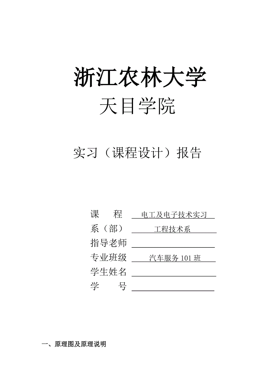 电工LED灯手工制作实验报告_第1页