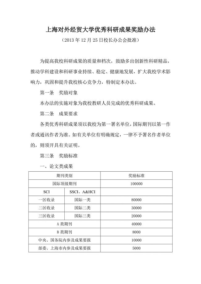 上海对外经贸大学优秀科研成果奖励办法_制度规范_工作