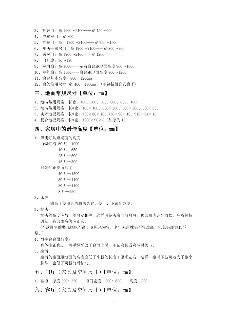 家居装修设计常规尺寸大全_第2页