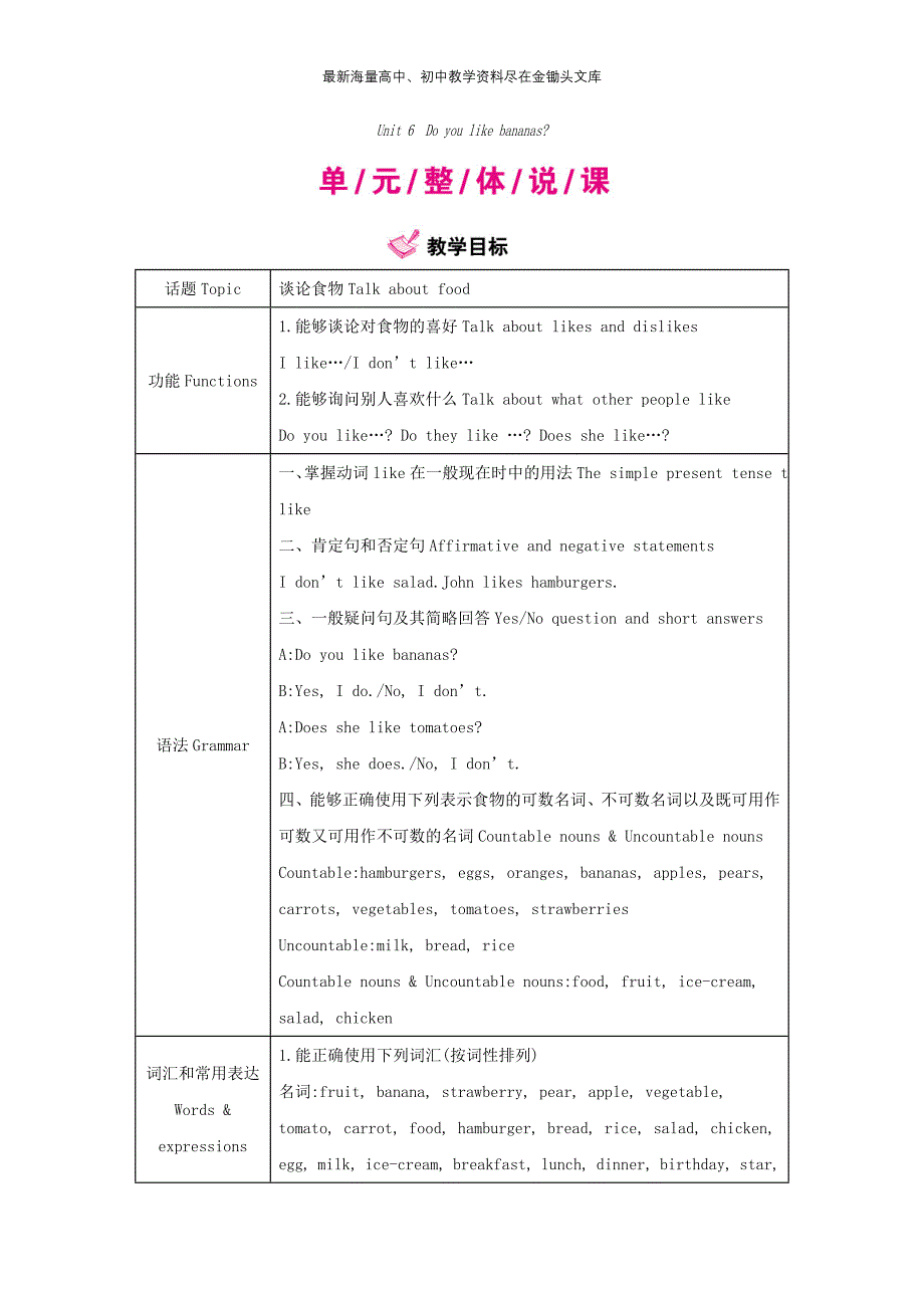 （人教版）2016年秋七年级上 Unit 6 单元极品教案_第1页