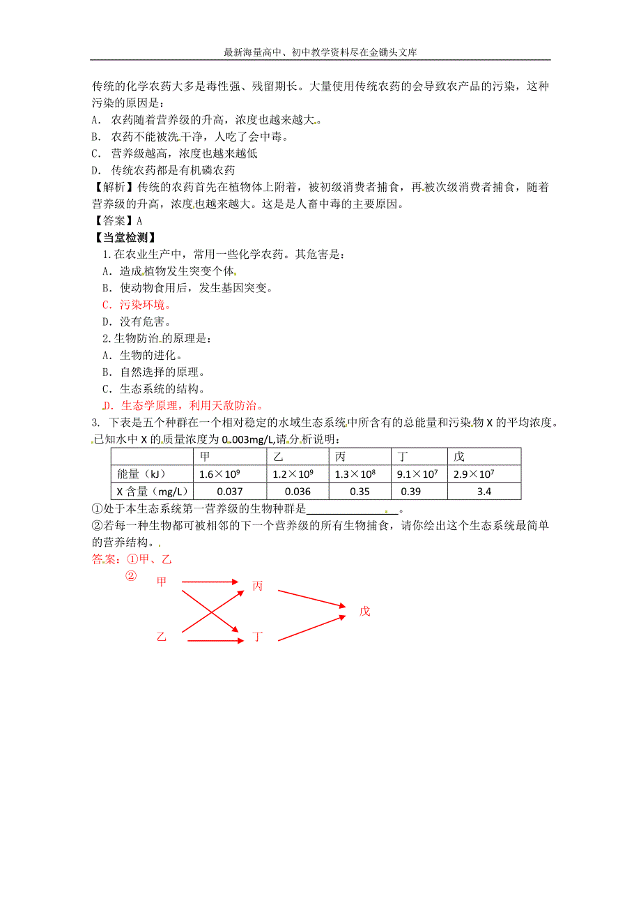 （人教版）生物选修二 2.3《植物病虫害的防治原理和方法》学案_第2页