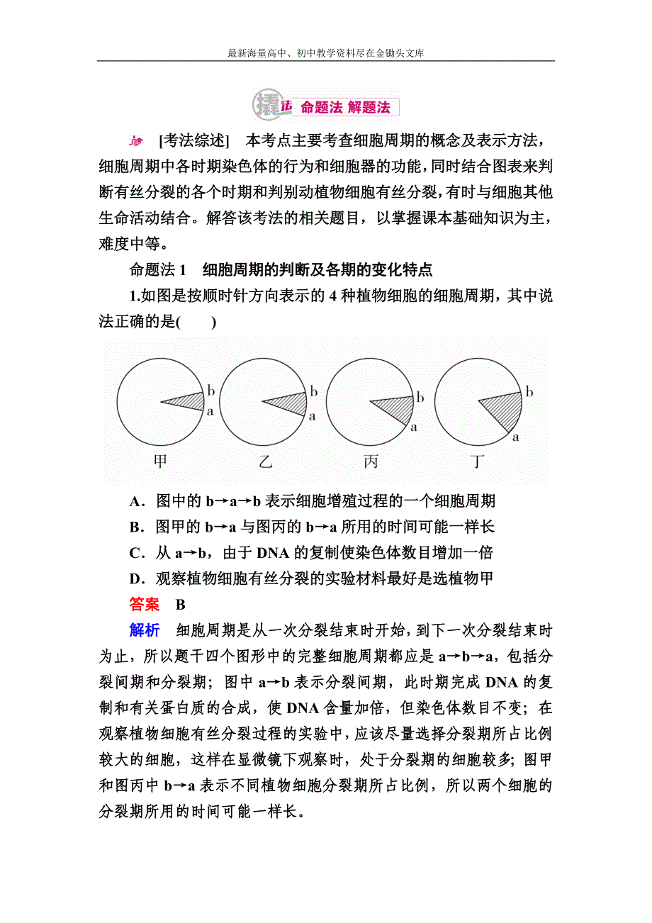 2017生物一轮对点训练 7-1 有丝分裂与无丝分裂 a Word版含解析_第1页