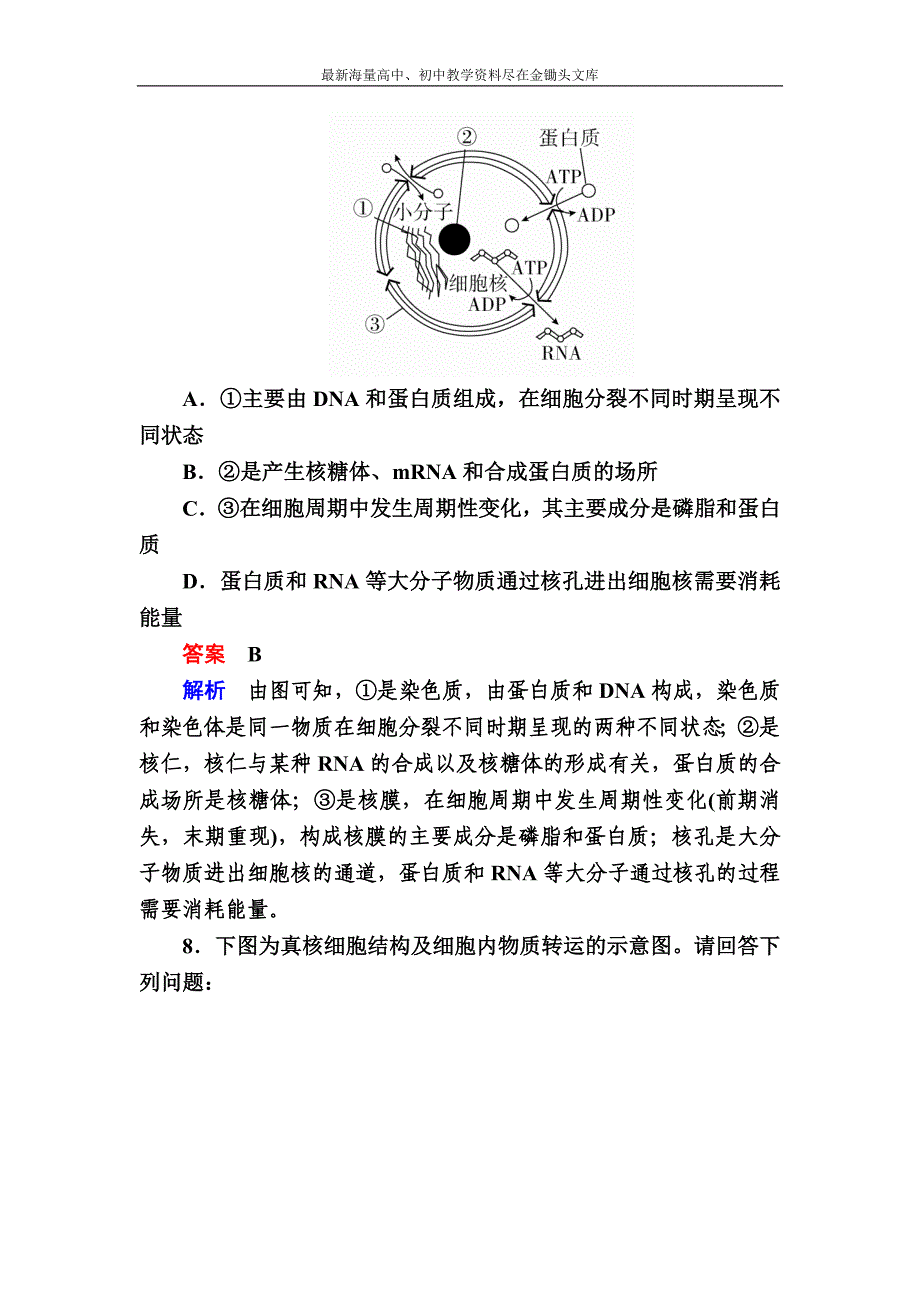 2017生物一轮对点训练 2-3 细胞质与细胞核 b Word版含解析_第4页