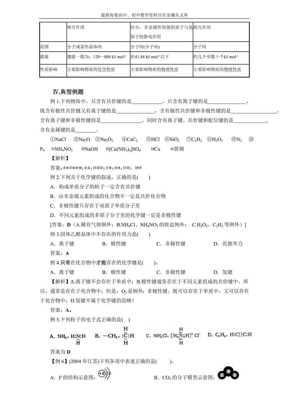 高考化学一轮知识点系列大全（二） 考点十三  化学键（含选修三）_第5页