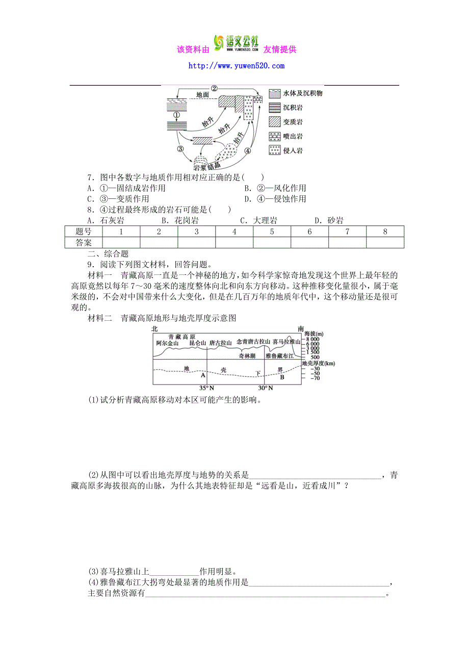 高中地理 4.1 营造地表形态的力量学案 新人教版必修1_第4页