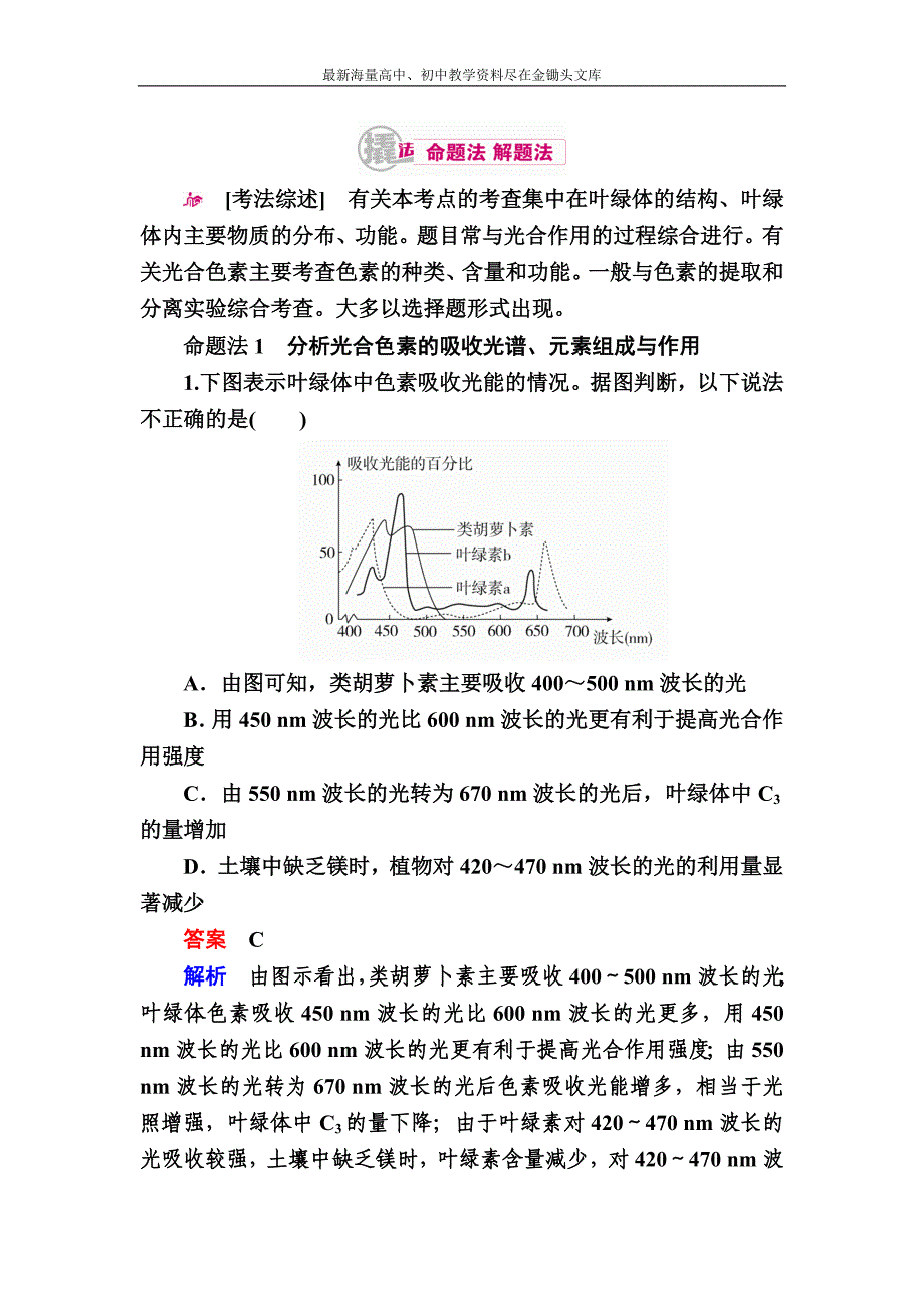 2017生物一轮对点训练 6-1 捕获光能的色素和结构 a Word版含解析_第1页