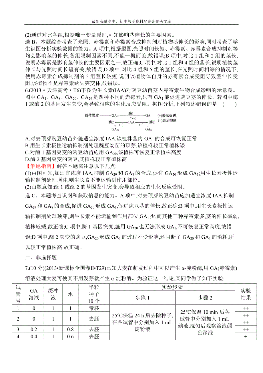 2016高三生物复习 真题分类汇编 考点17 植物的激素调节 Word版含答案_第3页