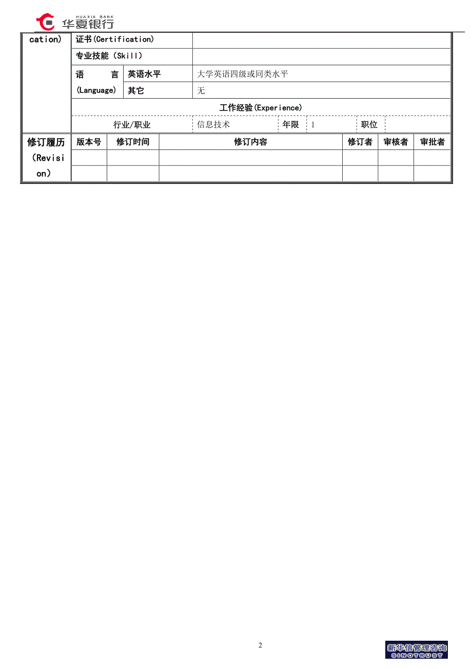 华夏银行岗位说明书-应用管理岗_第2页