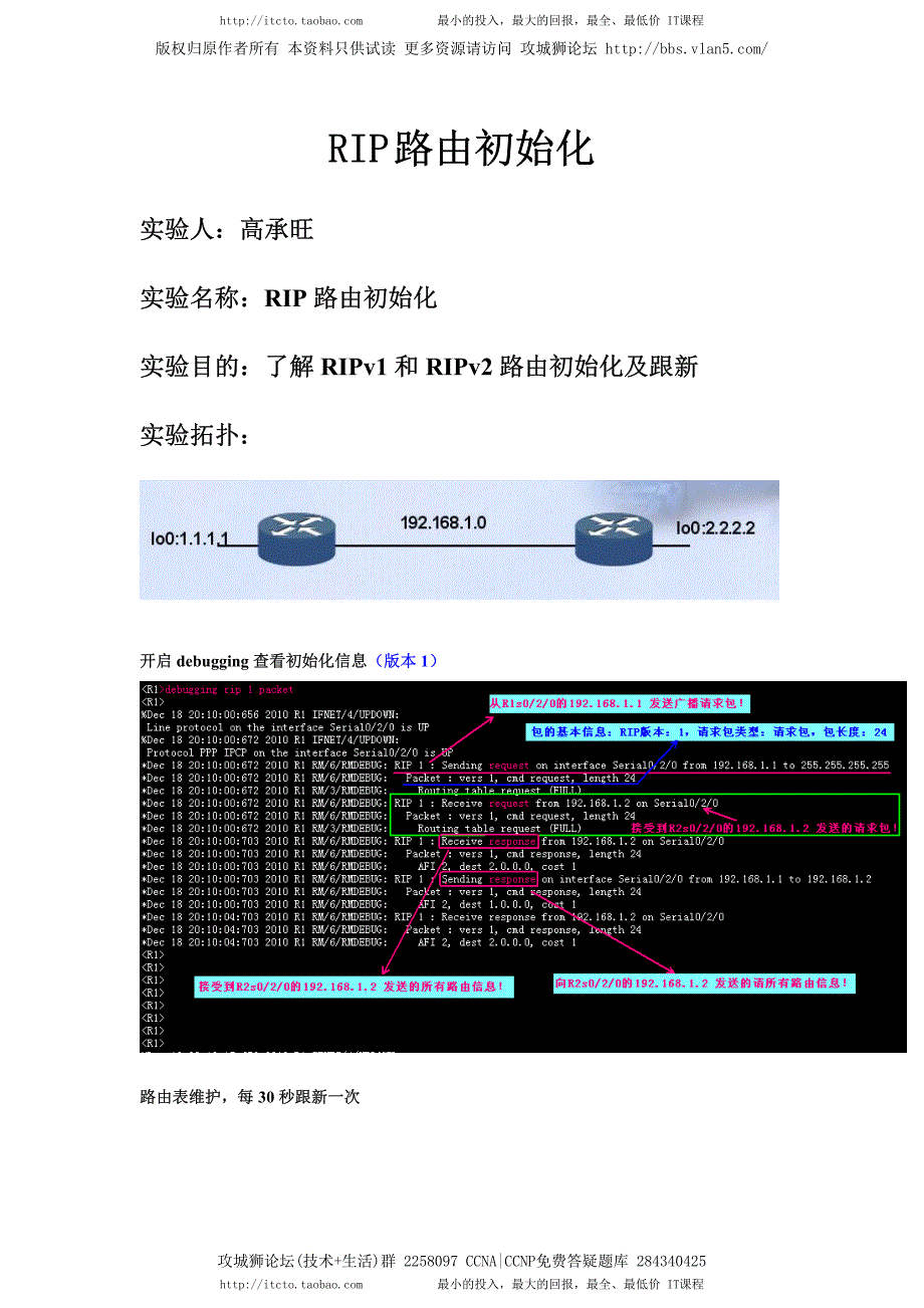 H3C实验报告 13.0 RIP路由初始化_第1页