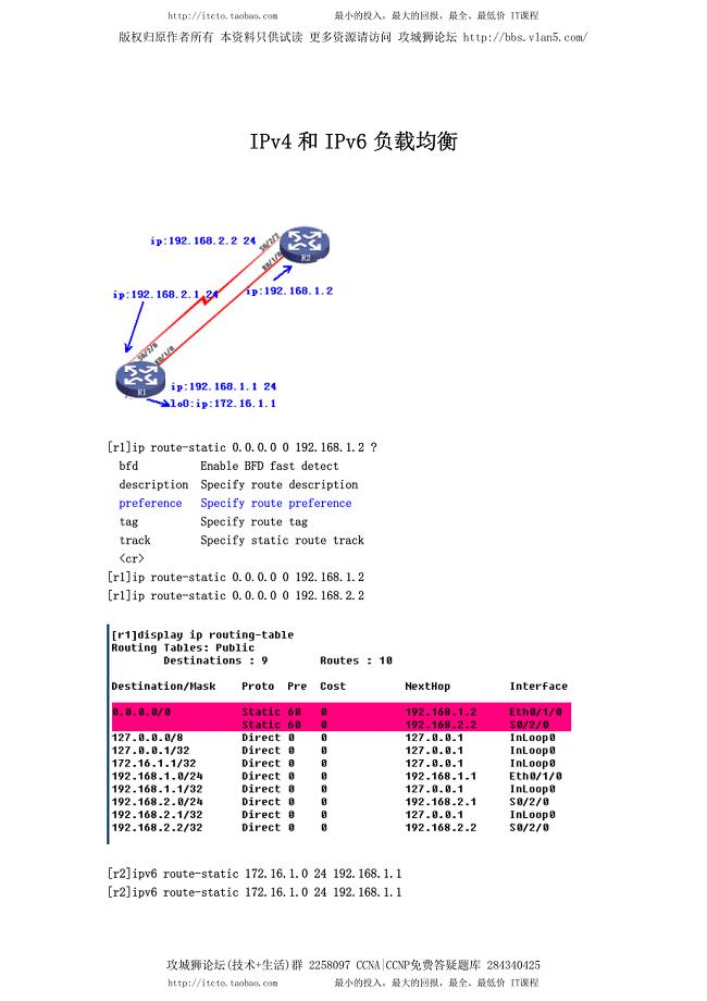 H3C实验报告 12 IPv4和IPv6负载均衡