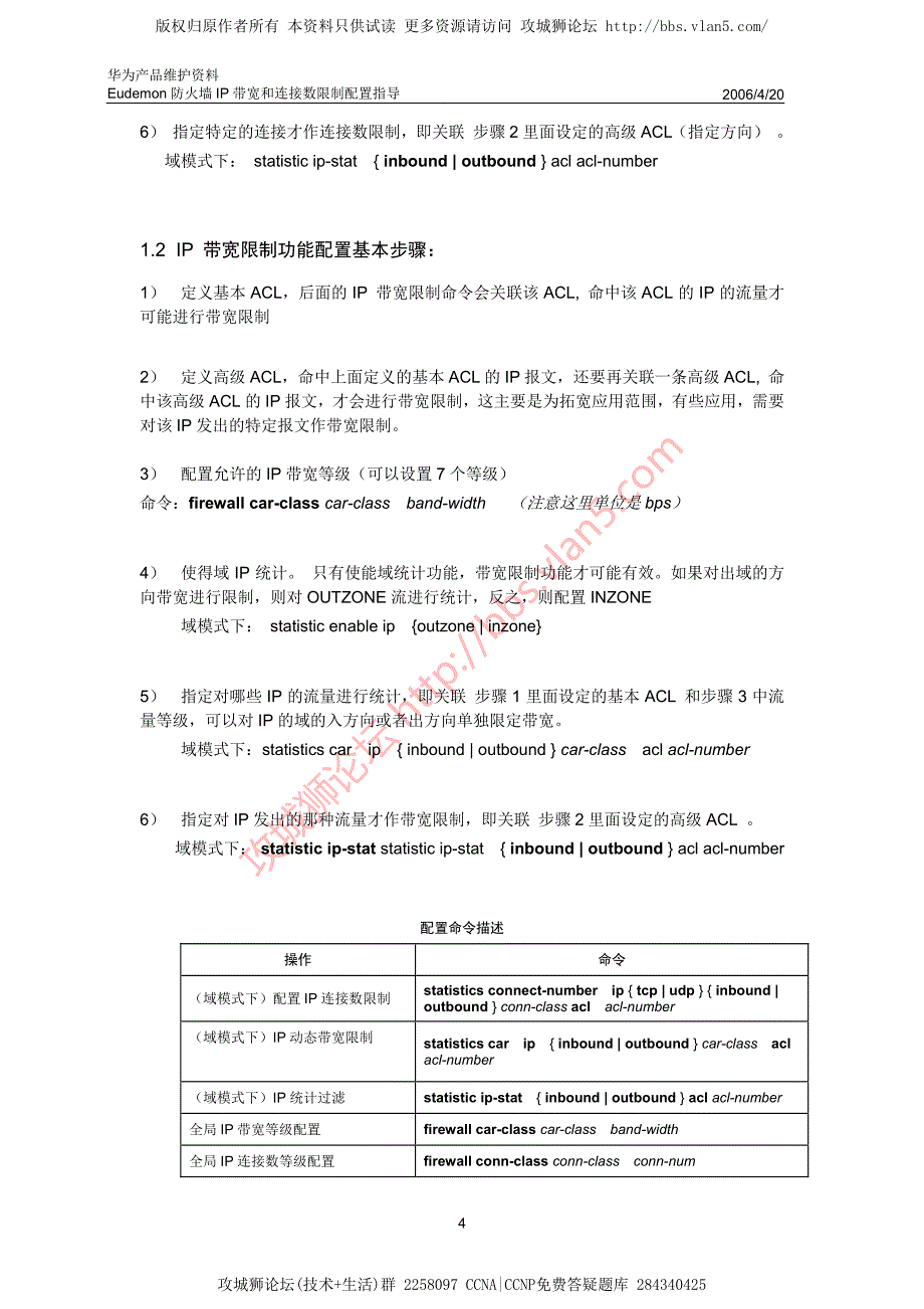 华为产品维护资料_Eudemon防火墙IP带宽和连接数限制配置指导 20060420-A_第4页