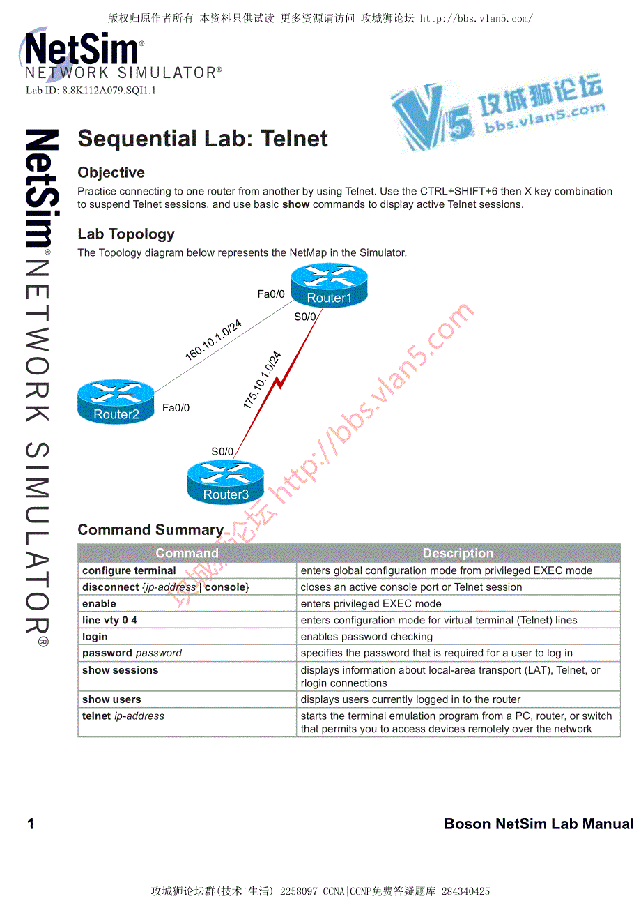 CCNA实验 Sequential Lab 3 - Telnet_第1页