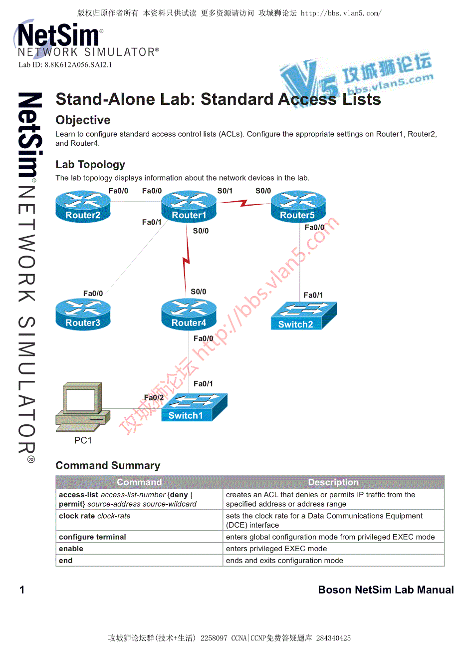 CCNA实验 Stand-Alone Lab 28 - Standard Access Lists_第1页