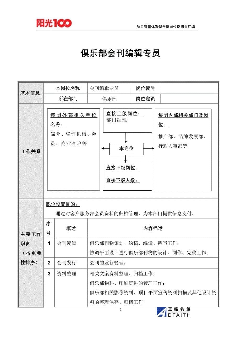 项目营销体系俱乐部岗位说明书汇编_第5页