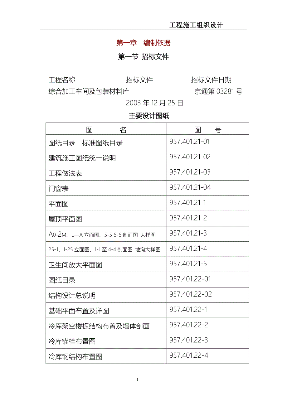 综合加工车间及包装材料库施工组织设计方案_第1页