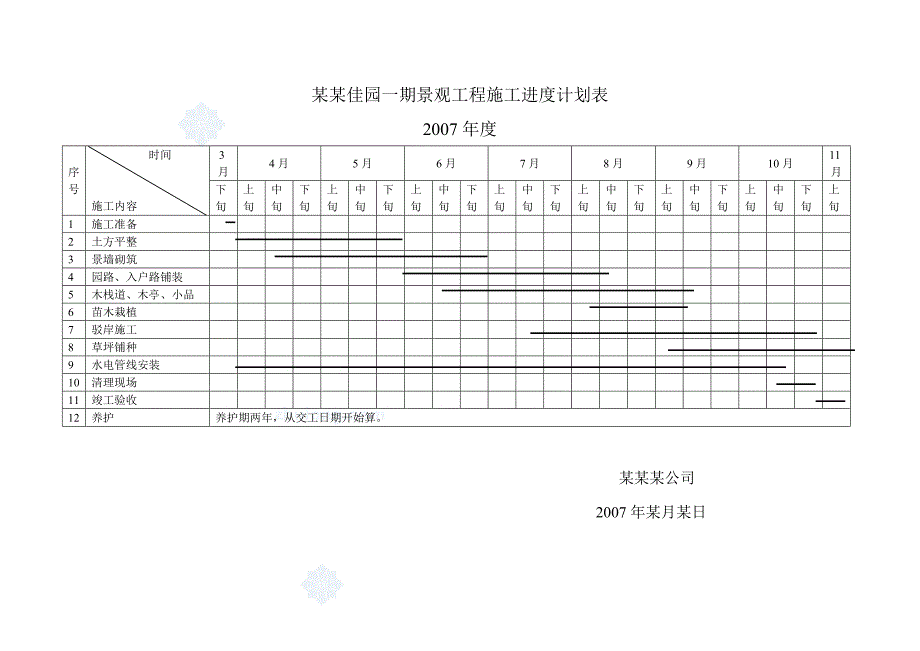 小区景观工程施工组织设计 施工进度计划表_第1页