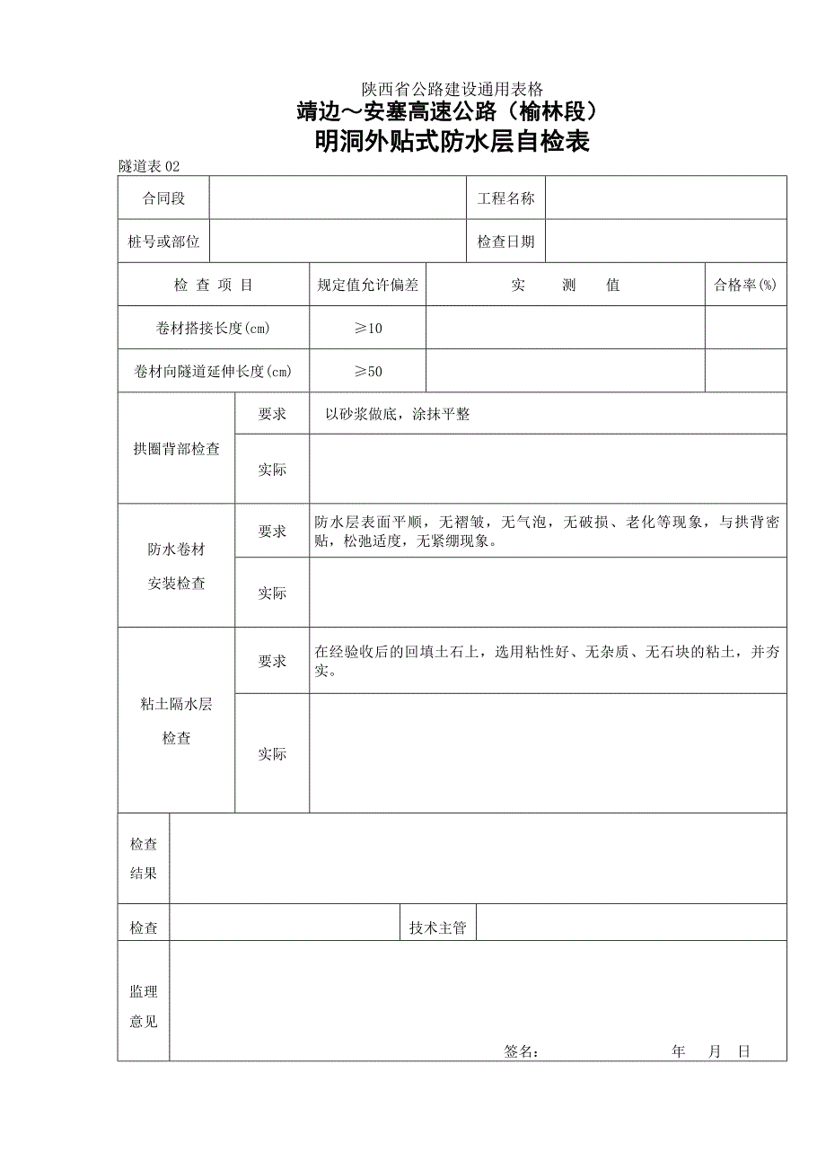 明洞外贴防水层自检表_第1页