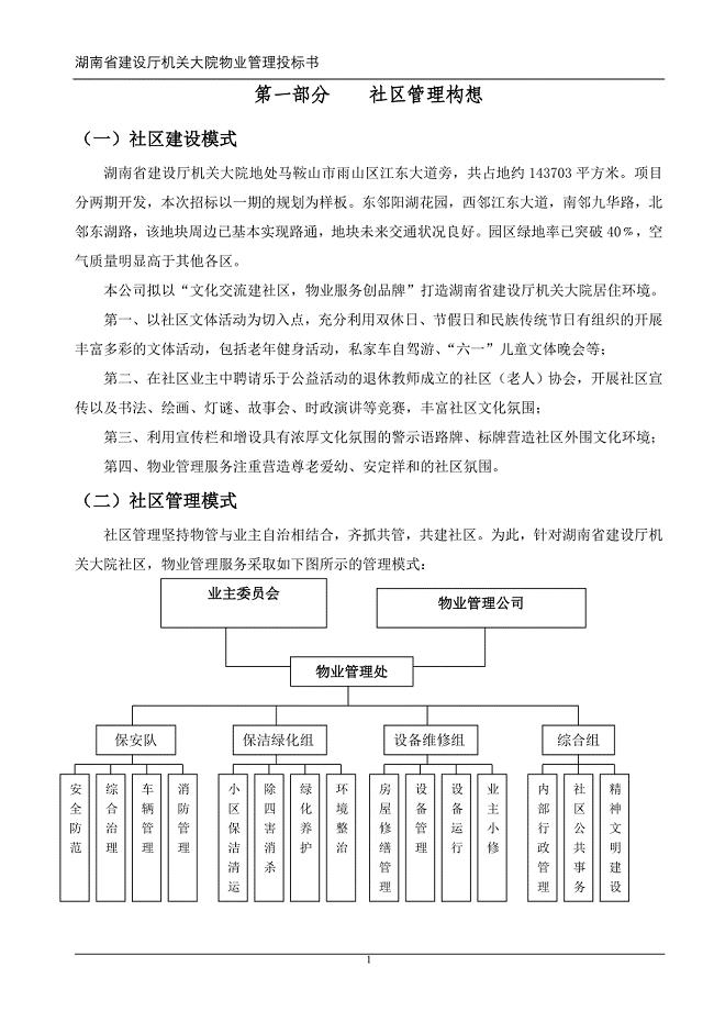 省建设厅机关大院物业管理投标书