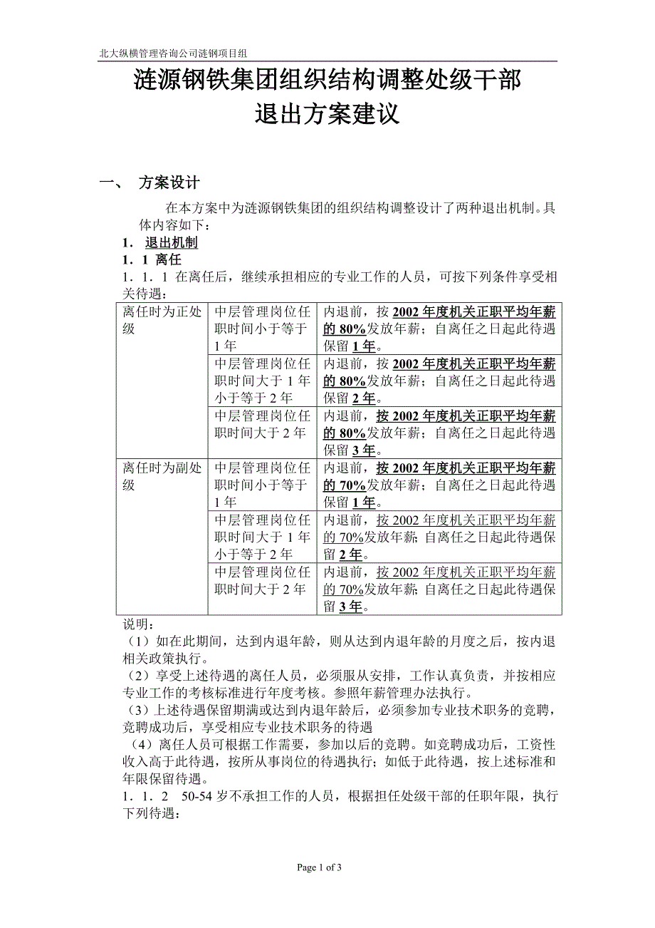 涟源钢铁集团组织结构调整处级干部退出机制建议_第1页