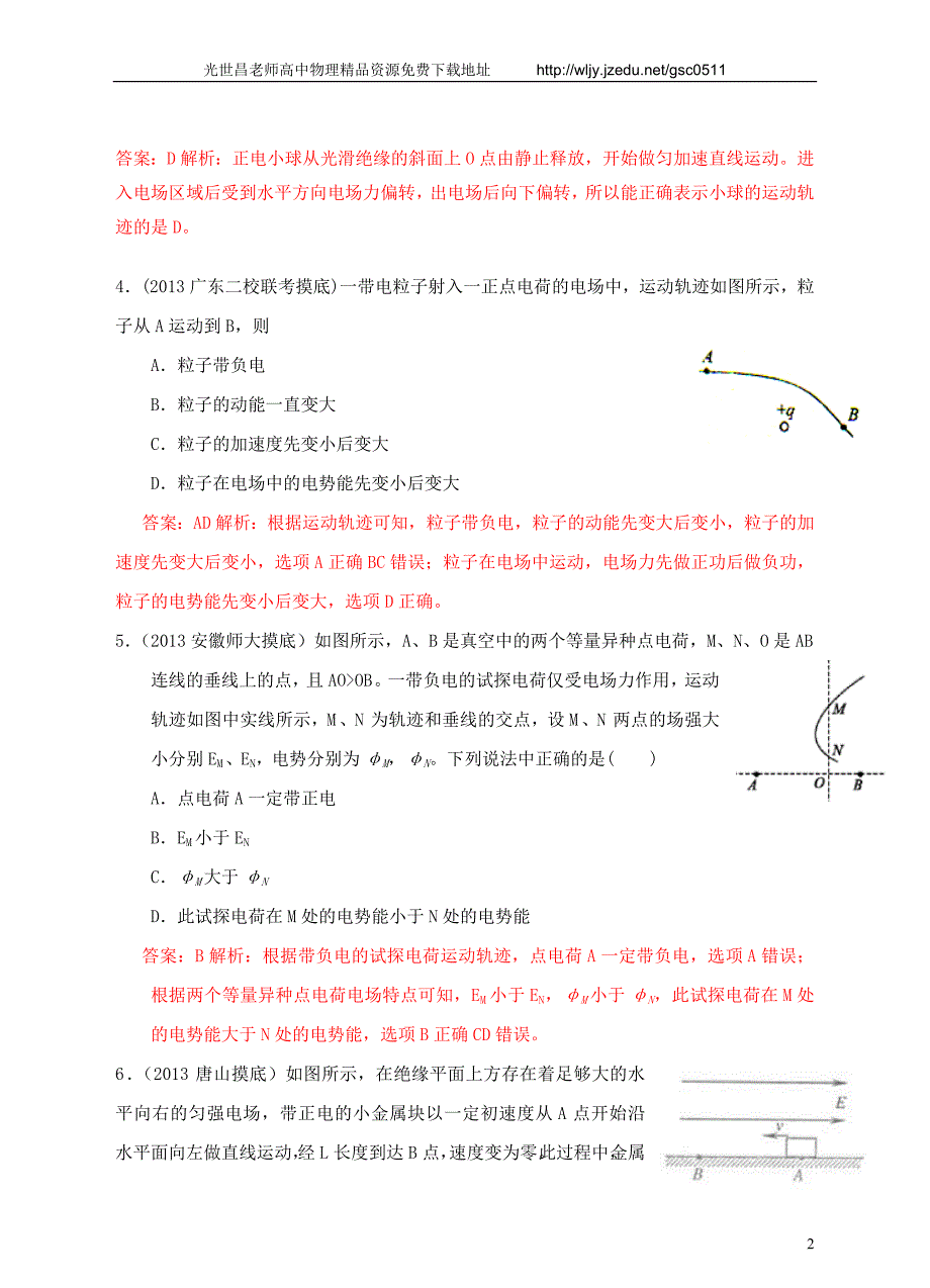 2013高考物理 模拟新题特快专递（第二期）专题七 静电场_第2页