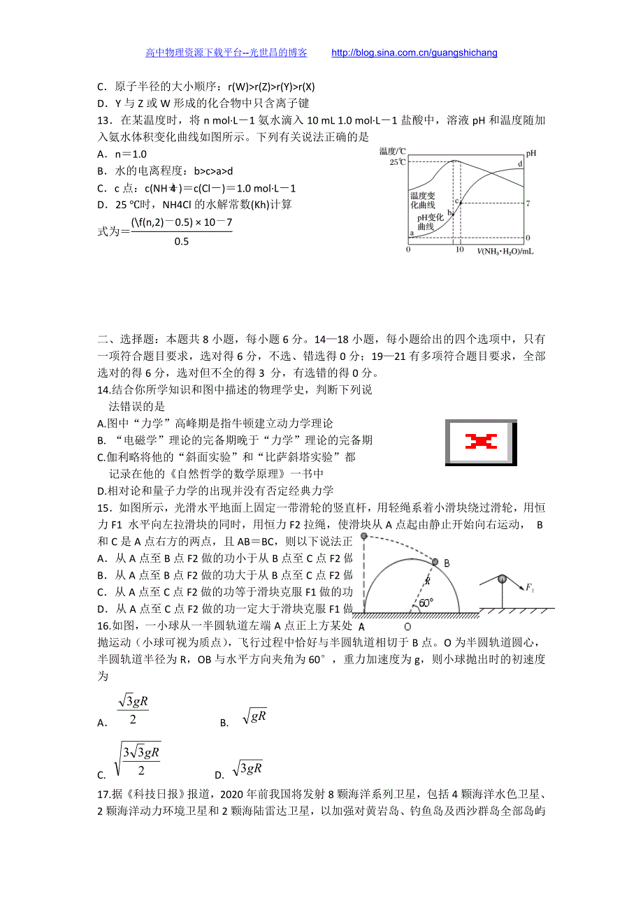 理综卷2016年陕西省高三下学期第六次适应性训练（2016.04）_第3页