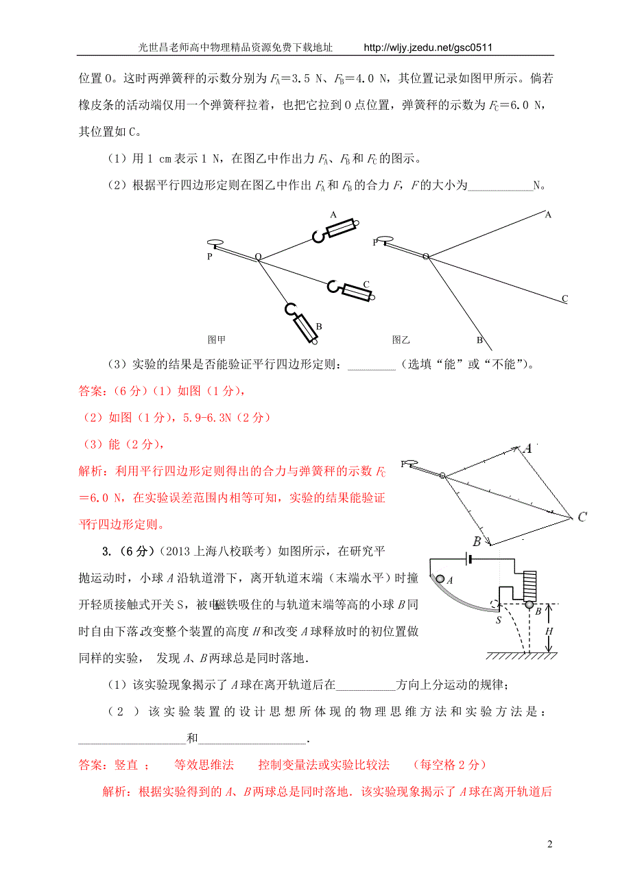 2013高考物理 模拟新题特快专递（第三期）专题十二 力学实验_第2页