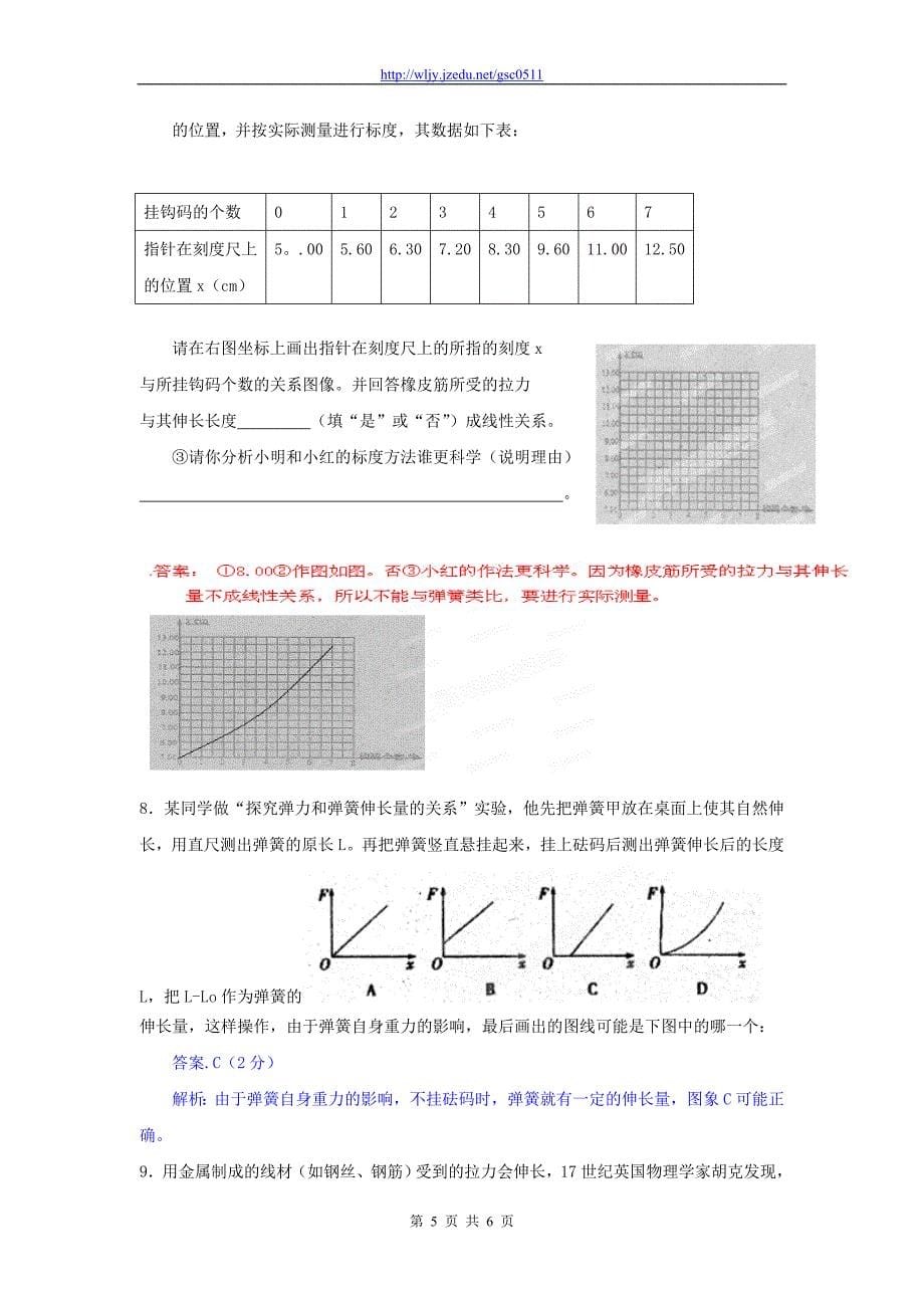 河北省2013高考物理二轮复习 实验专题训练 探究弹力与弹簧形变量的关系_第5页