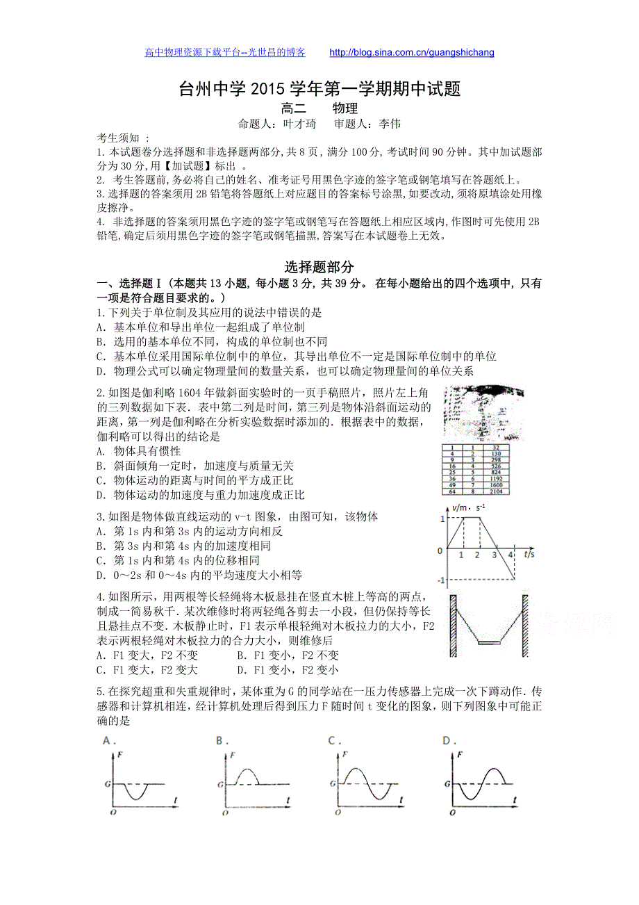 物理卷2017年浙江省高二上学期期中考试试卷（2015.11）_第1页