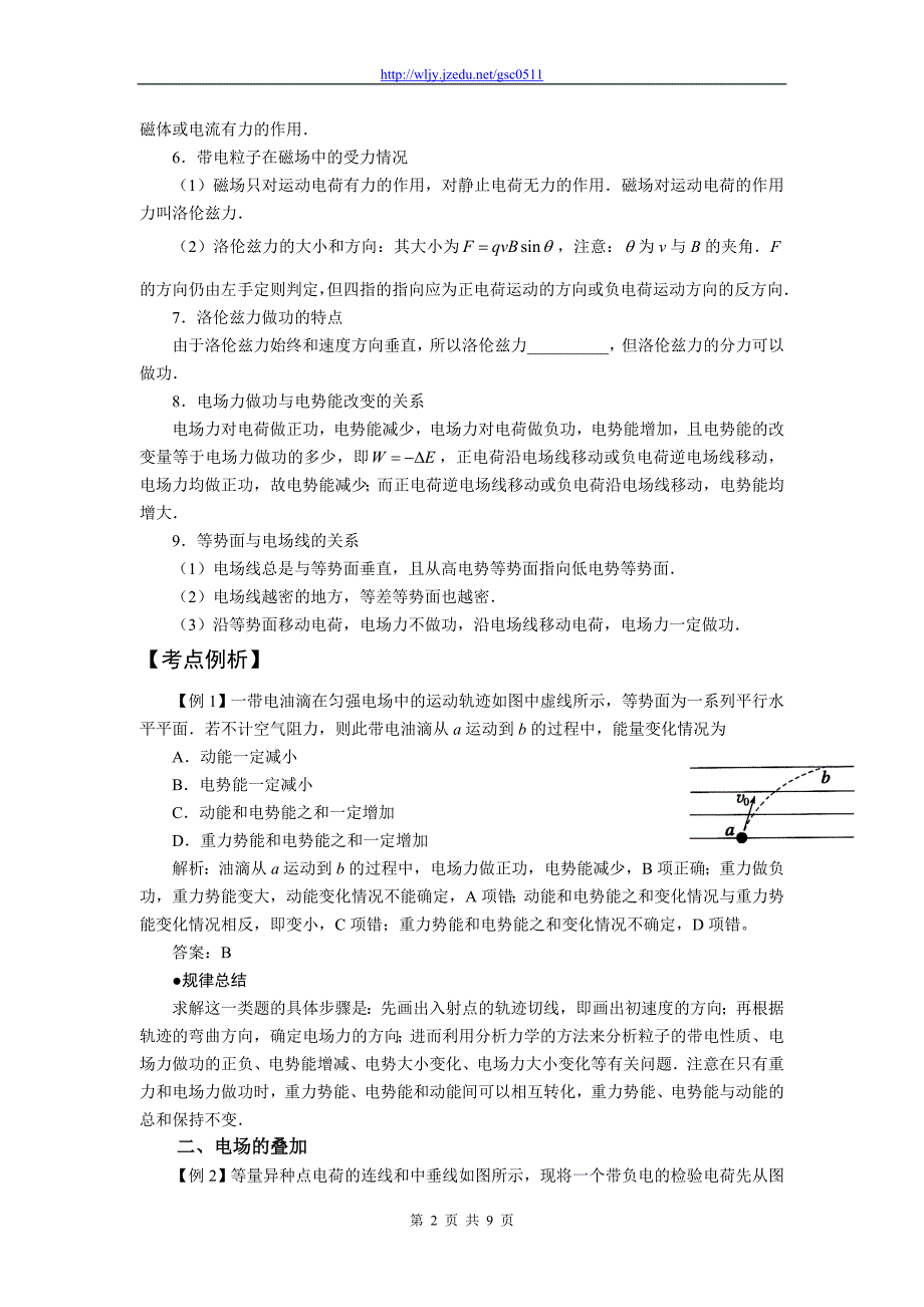 2013年高三物理二轮复习精品教学案 （专题六）电场和磁场  带电粒子的运动_第2页