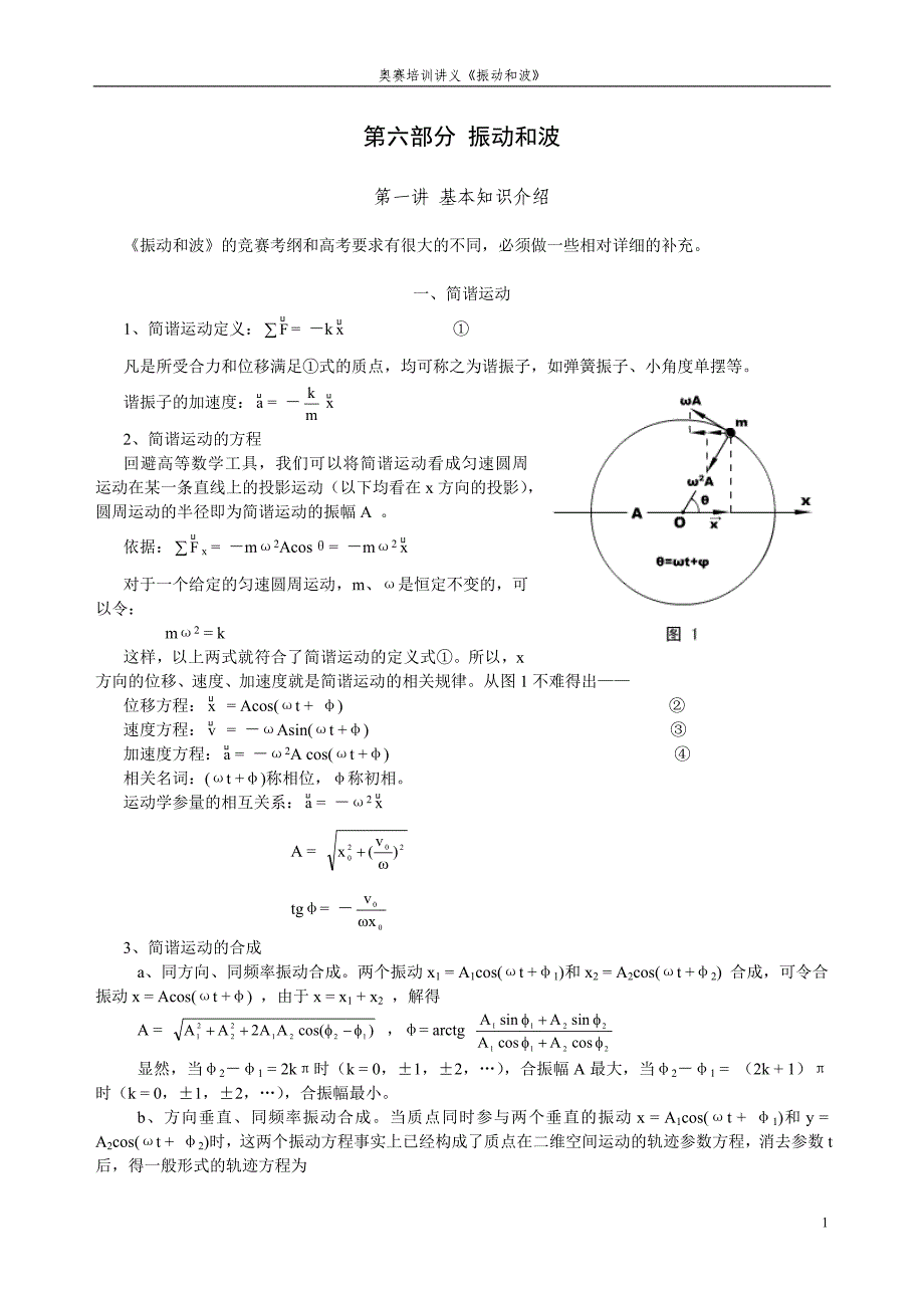 物理竞赛讲义 振动和波_第1页