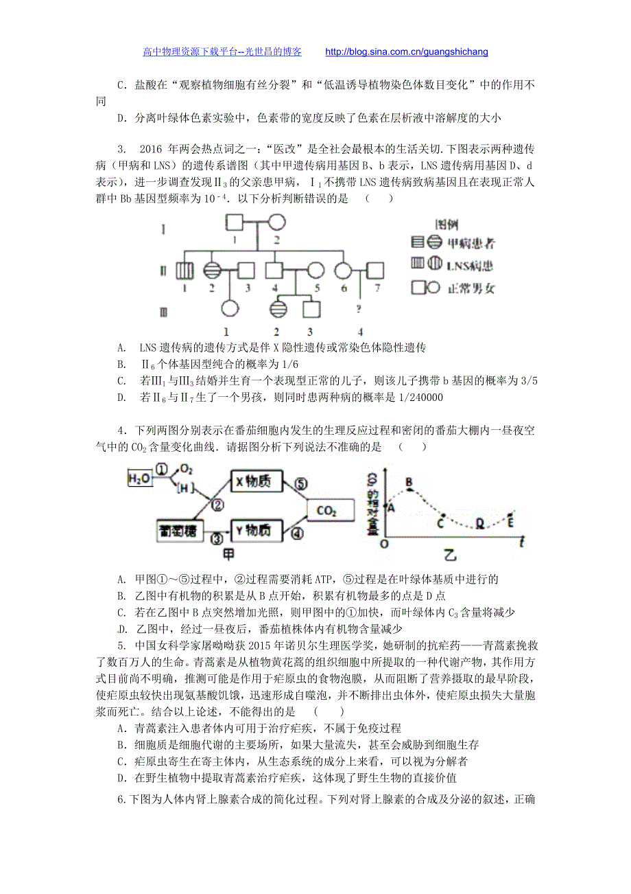 理综卷2016年山东省高三第六次月考（2016.05）_第2页