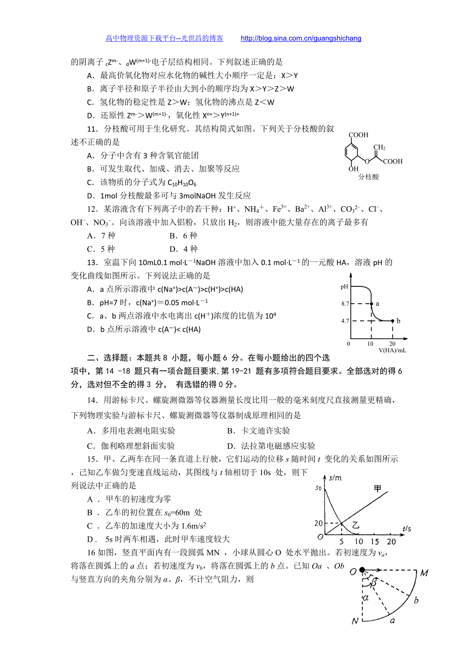 理综卷2016年陕西省商洛市高三4月统一检测（2016.04）_第3页