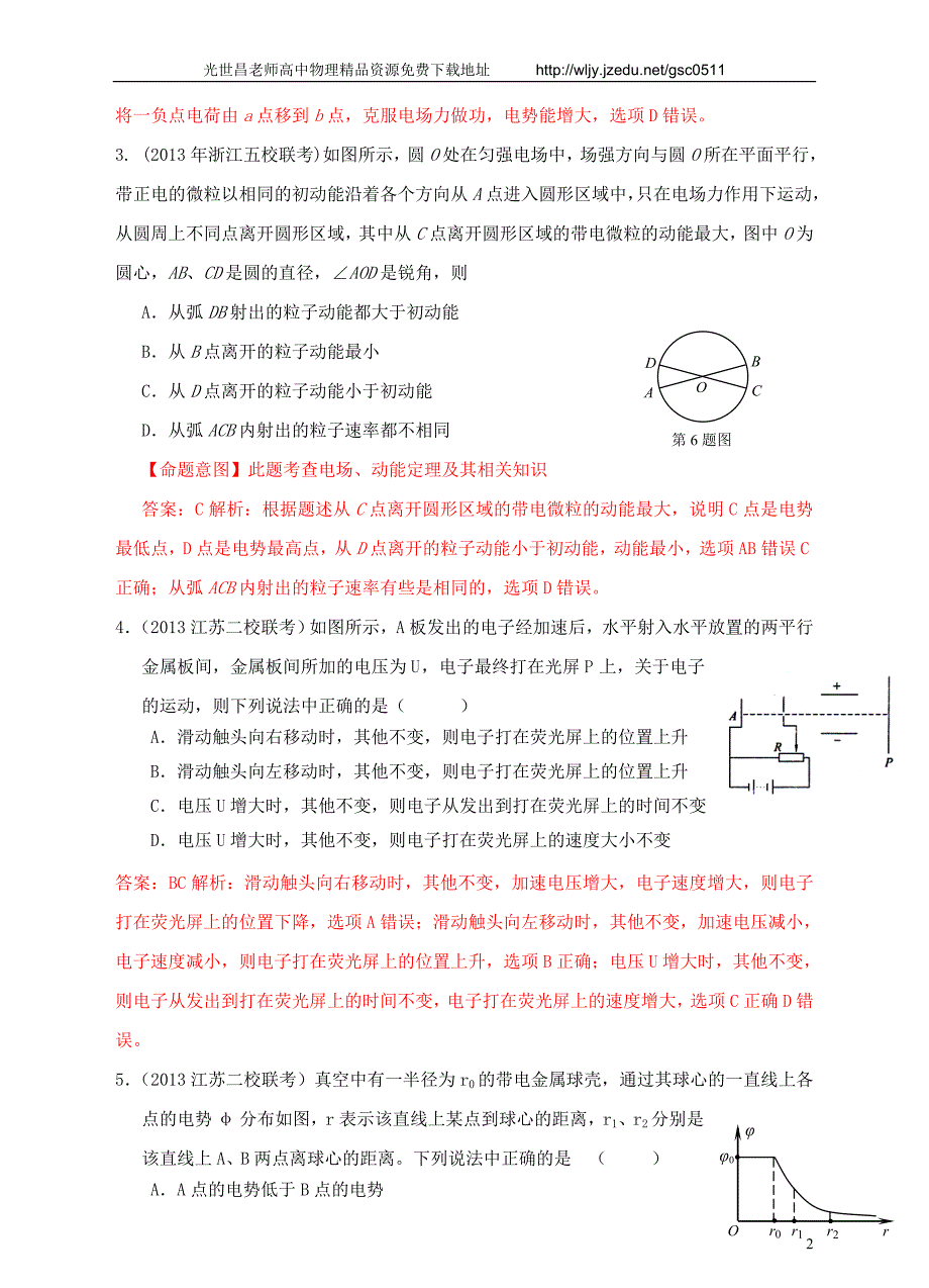 2013高考物理 模拟新题特快专递（第三期）专题七 静电场_第2页